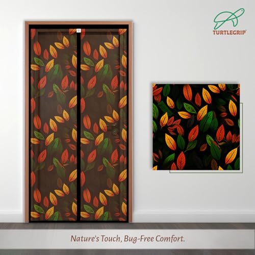 TurtleGrip Magnetic Mosquito Net for Door | Black Mesh with Autumn Leaves Design | Auto-Closing Magnetic Door Curtain with Strong Magnets & Full Frame Hook & Loop | 200x105 cm - Image 3