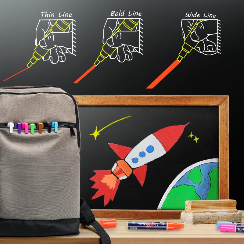 IJIANG Chalk Markers Neon 8 Colors, Jumbo Liquid Chalk Markers with 10mm 3-in-1 Nib Thick Wide Tips Perfect for Blackboard Whiteboard Chalkboard and Window Cars Glass Mirror, Dry & Wet Erase Pens - Image 4