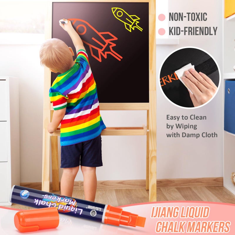 IJIANG Chalk Markers Neon 8 Colors, Jumbo Liquid Chalk Markers with 10mm 3-in-1 Nib Thick Wide Tips Perfect for Blackboard Whiteboard Chalkboard and Window Cars Glass Mirror, Dry & Wet Erase Pens - Image 2