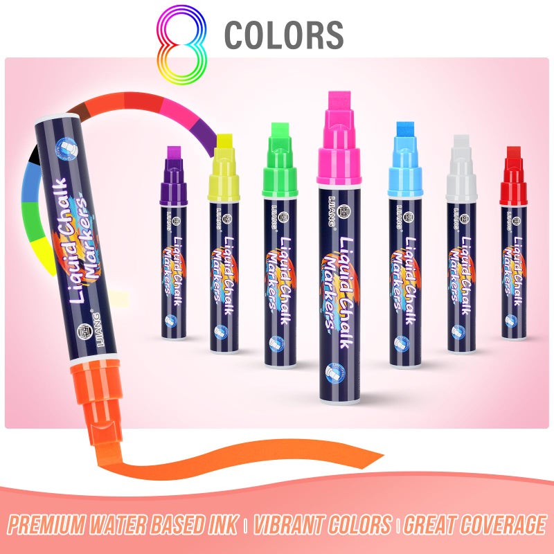 IJIANG Chalk Markers Neon 8 Colors, Jumbo Liquid Chalk Markers with 10mm 3-in-1 Nib Thick Wide Tips Perfect for Blackboard Whiteboard Chalkboard and Window Cars Glass Mirror, Dry & Wet Erase Pens - Image 5