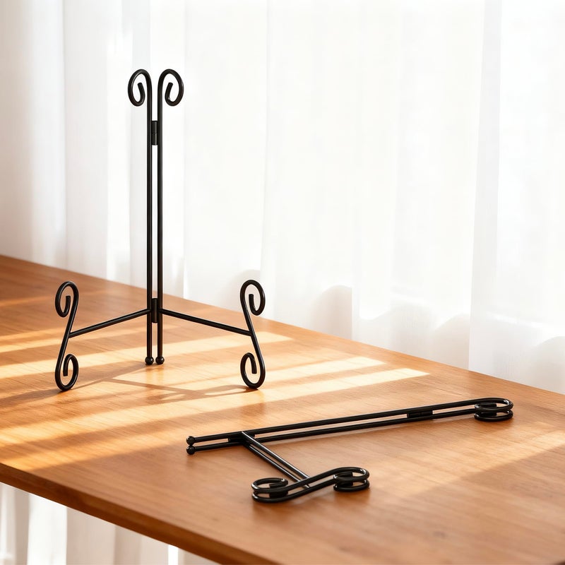 HEMYLU Easel Stand 12 Inch Plate Stand 2 Pack Metal Plate Holder for Display Iron Plate Stands for Picture Frame Record Album Collectibles