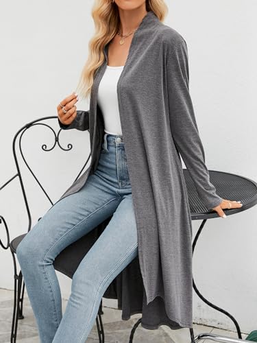 POGTMM Women's Long Open Front Drape Lightweight Duster High Low Hem Maxi Long Sleeve Cardigan (Dark Grey, S) - Image 5