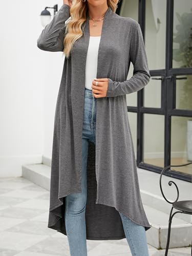 POGTMM Women's Long Open Front Drape Lightweight Duster High Low Hem Maxi Long Sleeve Cardigan (Dark Grey, S) - Image 3