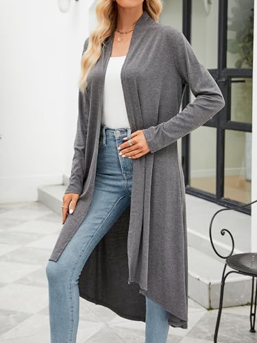POGTMM Women's Long Open Front Drape Lightweight Duster High Low Hem Maxi Long Sleeve Cardigan (Dark Grey, S) - Image 2