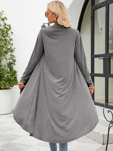 POGTMM Women's Long Open Front Drape Lightweight Duster High Low Hem Maxi Long Sleeve Cardigan (Dark Grey, S) - Image 4