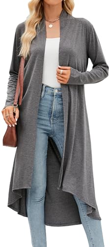 POGTMM Women's Long Open Front Drape Lightweight Duster High Low Hem Maxi Long Sleeve Cardigan (Dark Grey, S) - Image 1