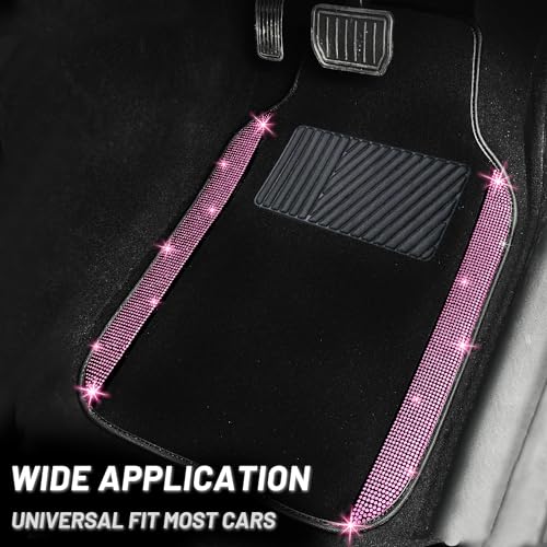 NBTEPEM Pink Bling Car Floor Mats Full Set Universal Fit Most CarsSUV Trucks 4 pcs Sparkle Glitter Diamond Carpet for Women Girls with AntiSlip Pad Pink Diamond - Image 3