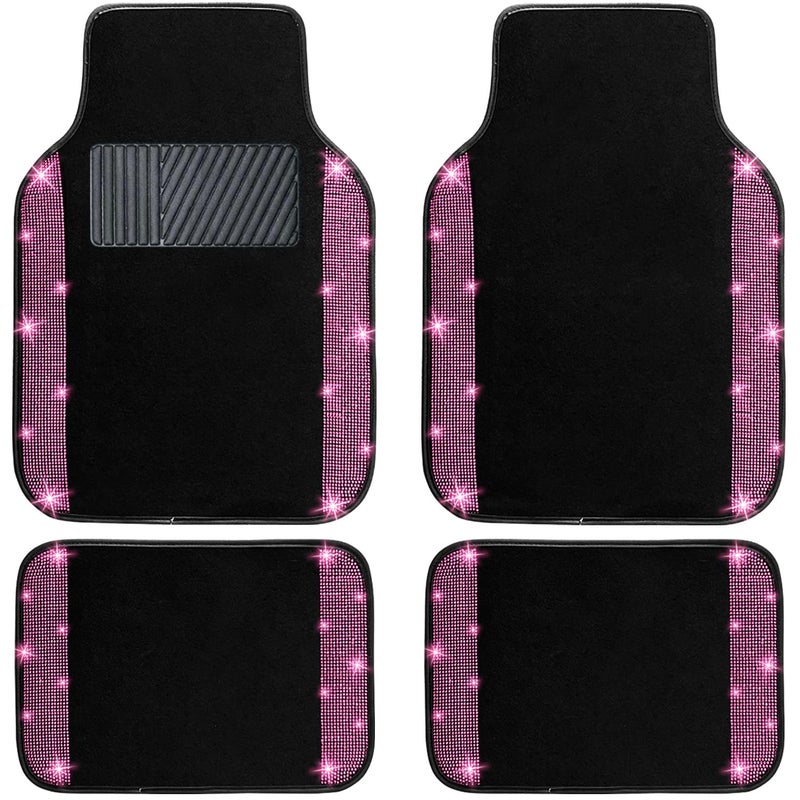 NBTEPEM Pink Bling Car Floor Mats Full Set Universal Fit Most CarsSUV Trucks 4 pcs Sparkle Glitter Diamond Carpet for Women Girls with AntiSlip Pad Pink Diamond - Image 2