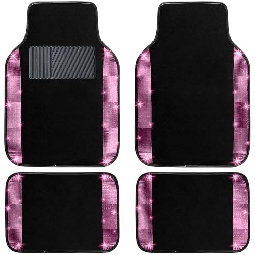NBTEPEM Pink Bling Car Floor Mats Full Set Universal Fit Most CarsSUV Trucks 4 pcs Sparkle Glitter Diamond Carpet for Women Girls with AntiSlip Pad Pink Diamond - Image 1