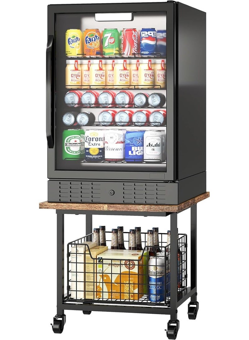 Forthcan Mini Fridge Stand with Storage, Small Refrigerator Stand with Wheels, Mini Fridge Cabinet-Max Load 300 LBS Heavy Microwave Printer Stand Mini Fridge Cart for Dorm, Apartment, Kitchen, Office (Brown) - Image 1