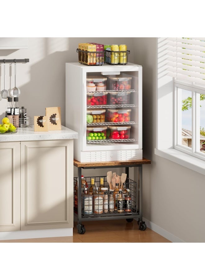 Forthcan Mini Fridge Stand with Storage, Small Refrigerator Stand with Wheels, Mini Fridge Cabinet-Max Load 300 LBS Heavy Microwave Printer Stand Mini Fridge Cart for Dorm, Apartment, Kitchen, Office (Brown) - Image 3