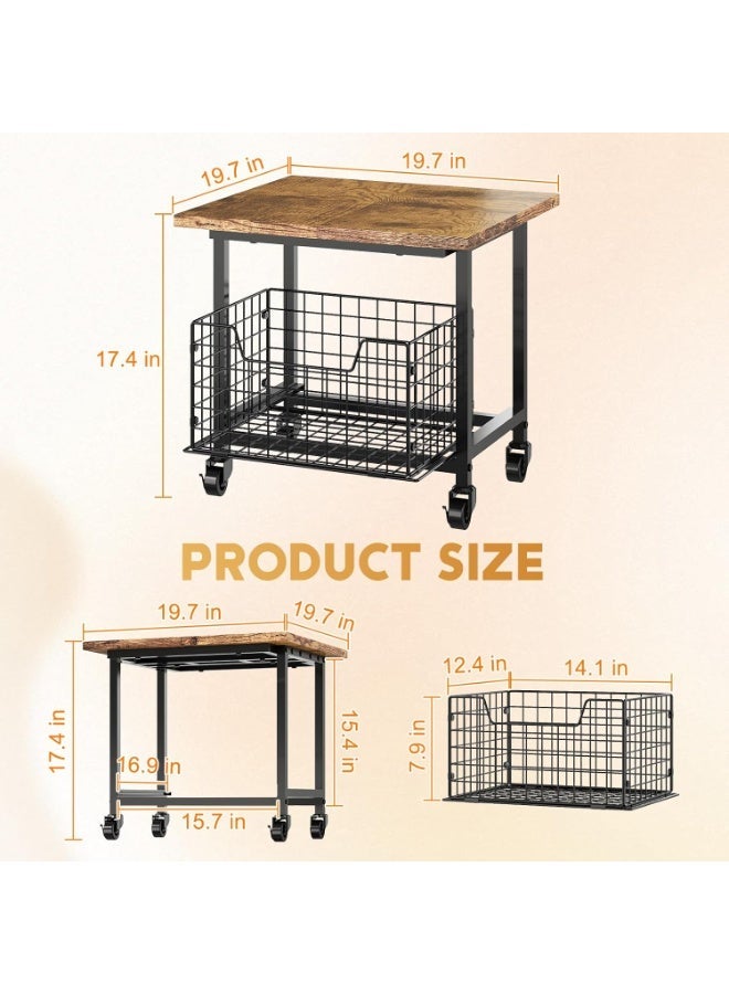 Forthcan Mini Fridge Stand with Storage, Small Refrigerator Stand with Wheels, Mini Fridge Cabinet-Max Load 300 LBS Heavy Microwave Printer Stand Mini Fridge Cart for Dorm, Apartment, Kitchen, Office (Brown) - Image 2