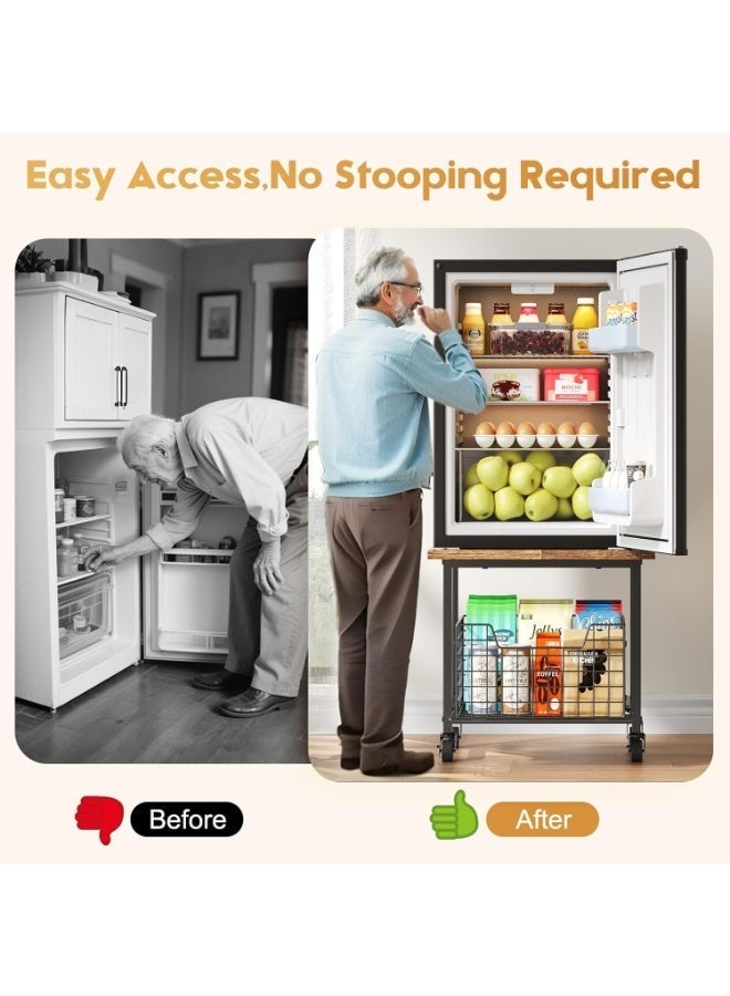 Forthcan Mini Fridge Stand with Storage, Small Refrigerator Stand with Wheels, Mini Fridge Cabinet-Max Load 300 LBS Heavy Microwave Printer Stand Mini Fridge Cart for Dorm, Apartment, Kitchen, Office (Brown) - Image 4