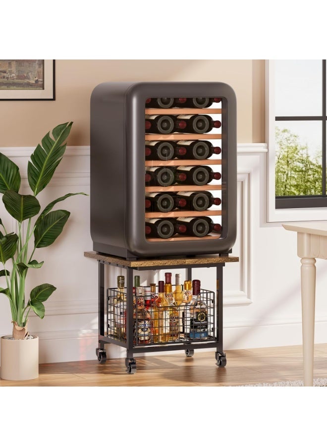 Forthcan Mini Fridge Stand with Storage, Small Refrigerator Stand with Wheels, Mini Fridge Cabinet-Max Load 300 LBS Heavy Microwave Printer Stand Mini Fridge Cart for Dorm, Apartment, Kitchen, Office (Brown) - Image 5