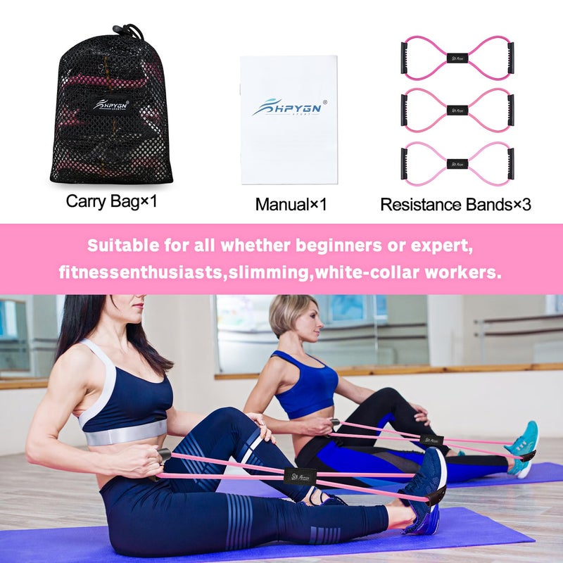 HPYGN Figure 8 Resistance Band, Resistance Bands for Arms, Back, Shoulder Stretcher Exercise Bands with Handles, Upper Body Workout Equipment Set of 3 for Yoga Pilates Stretching Physical Therapy - Image 5