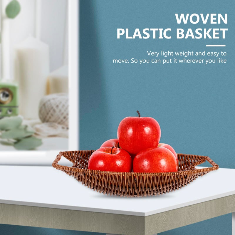 Large Retro Woven Plastic Storage Basket With Handles For Kitchen And Dining Organizing - Image 5