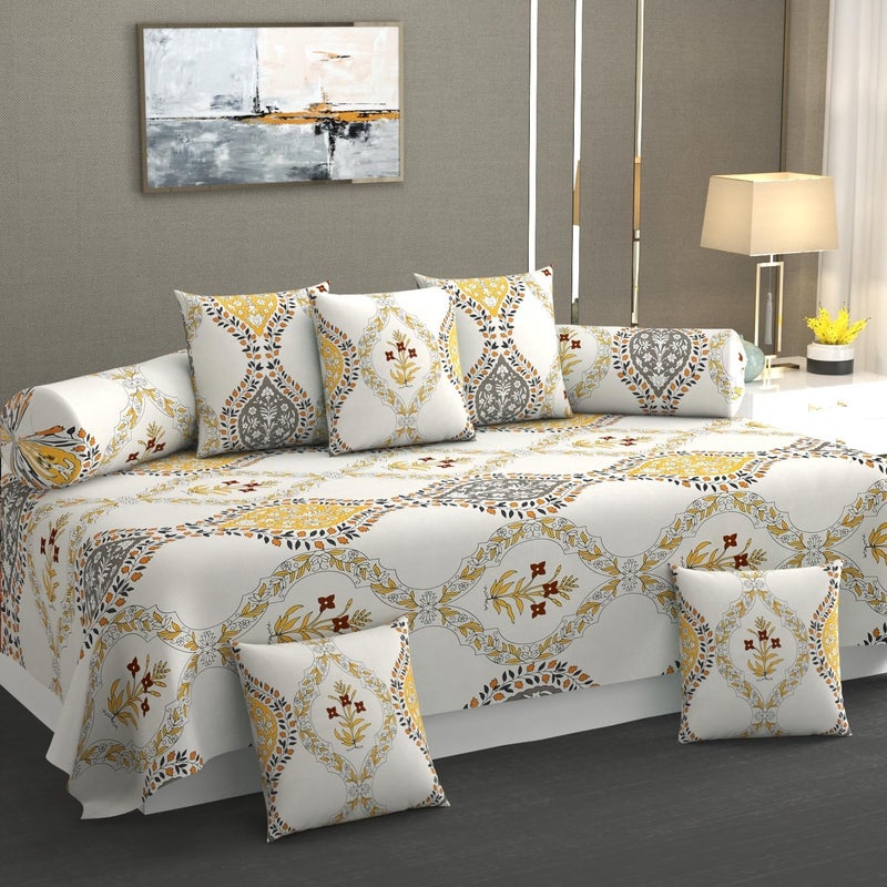 SHOMES أغطية مجموعة ديوان مطبوعة من القطن الناعم SHOMES 8 قطع 1 ملاءة سرير مفرد 60 × 90 مع 5 وسائد 16 × 16 2 أغطية وسائد 16 × 32 مزهر كريم - Image 1