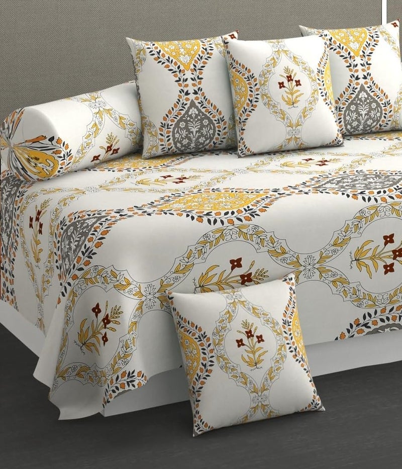SHOMES أغطية مجموعة ديوان مطبوعة من القطن الناعم SHOMES 8 قطع 1 ملاءة سرير مفرد 60 × 90 مع 5 وسائد 16 × 16 2 أغطية وسائد 16 × 32 مزهر كريم - Image 2