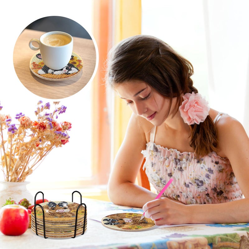 Sitsink Cow Diamond Art Coasters - 8 Pcs DIY Cute Cow Sunflower Diamond Painting Coasters Kits Cartoon Highland Cow Animal Art Craft Kit for Adults Beginners Gifts Crafts Supplies - Image 5