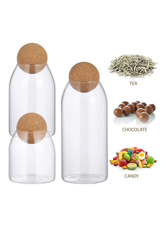 NIBEMINENT 3-Piece Food Storage Glass Jar with Wood Lid Ball Clear 23.5 x 9.5cm - Image 2