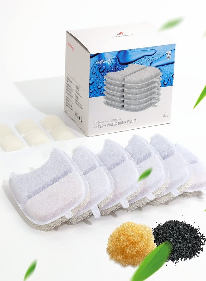 FEELNEEDY 6 Pack Cat Water Fountain Filter & 6 Pack Pump Sponges Replacement, Filter for 135 fl oz/4L Cat Water Fountain (YPD-C004P, YPD-C004S) - Image 1
