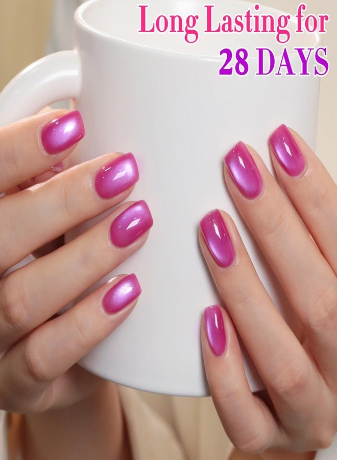 دابل ريذم طلاء أظافر جل مزدوج الإيقاع 0.5 أونصة على شكل عين القطة مع مغناطيس 15 مل من نفس اللون ونفس الزجاجة، طلاء أظافر جل شفاف لامع لامع مغناطيسي (أرجواني زجاجي - MC1244) - Image 5