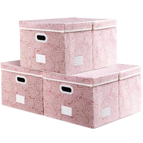 PRANDOM Extra Large Collapsible Storage Boxes with Lids Fabric Decorative Storage Bins Cubes Organizer Baskets with Cover Handles Divider for Bedroom Closet Living Room 19.7x15.7x11.6 Inch 3 Pack - Image 1