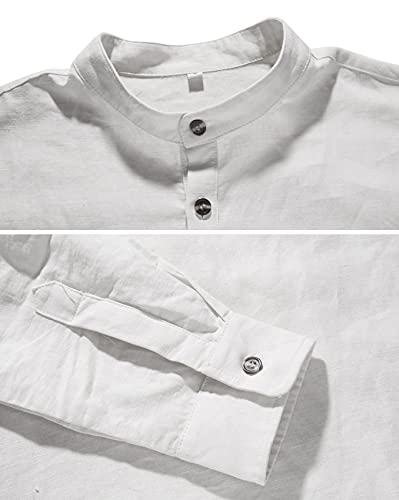 NITAGUT Men Henley Neck Long Sleeve Daily Look Linen Shirts Casual Beach T Shirts White-US XL - Image 5