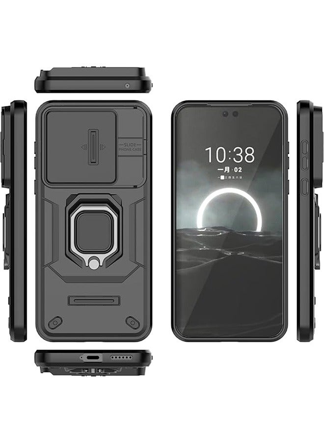Huawei Pura 70 5G Case, Shockproof Cases, Anti-Fall Drop Protection, Built-in Slide Anti-Scratch Camera Lens Cover, Integrated 360 Degree Rotating Ring Kickstand, Black - Image 2