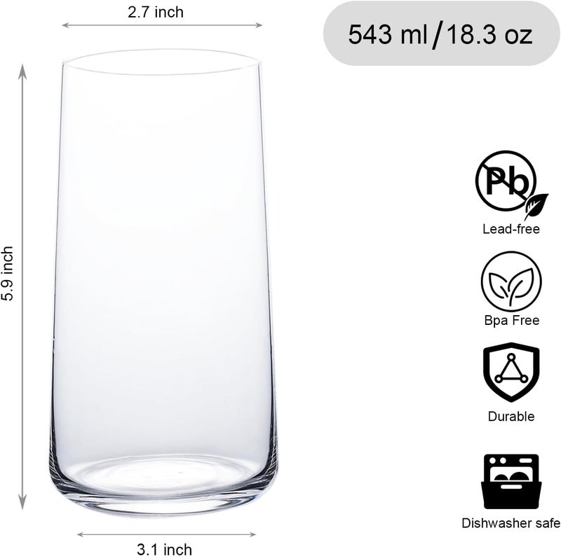 Wlasss Water Glasses Set of 6, 18.3oz Large Drinking Glasses, Clear Crystal Lightweight Glass cups, Glassware Set for Juice,Iced Tea,Mojito,kitchen and bar,Gifts for Christmas - Image 3
