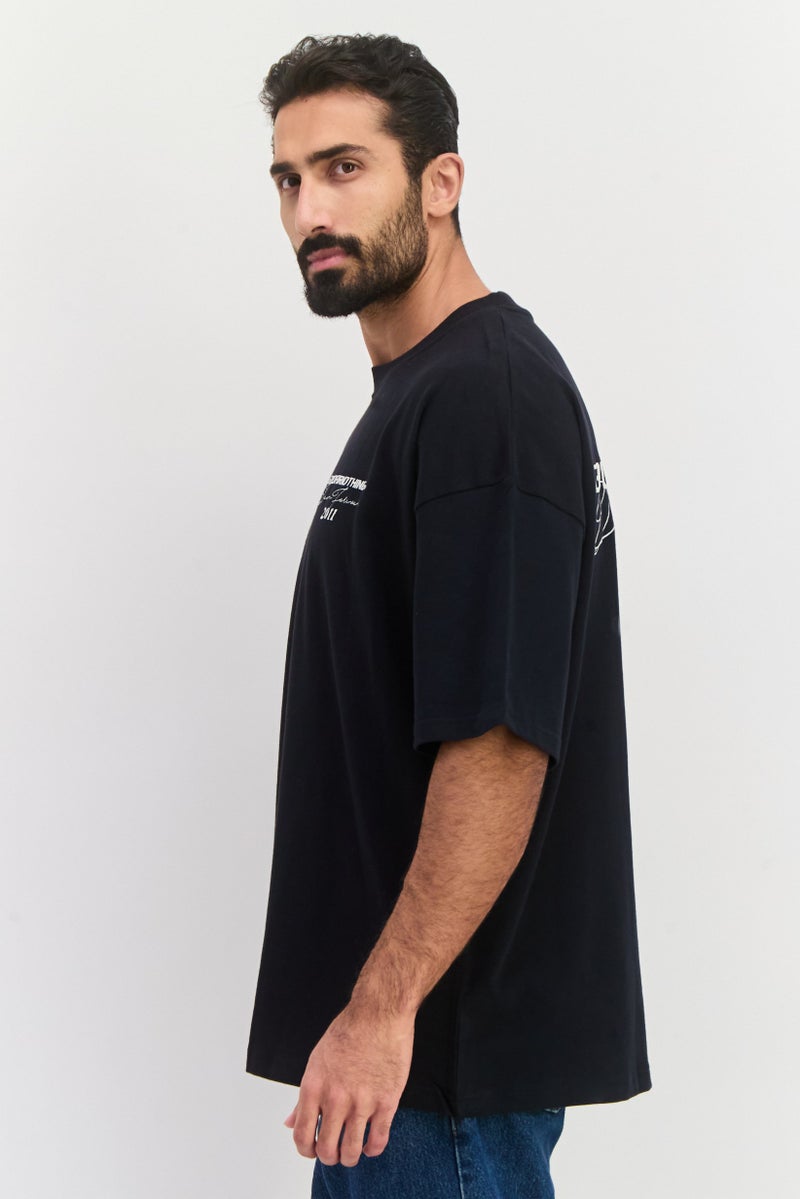 GOOD FOR NOTHING Men Crew Neck Short Sleeves Embroidered T-Shirt, Black - Image 3