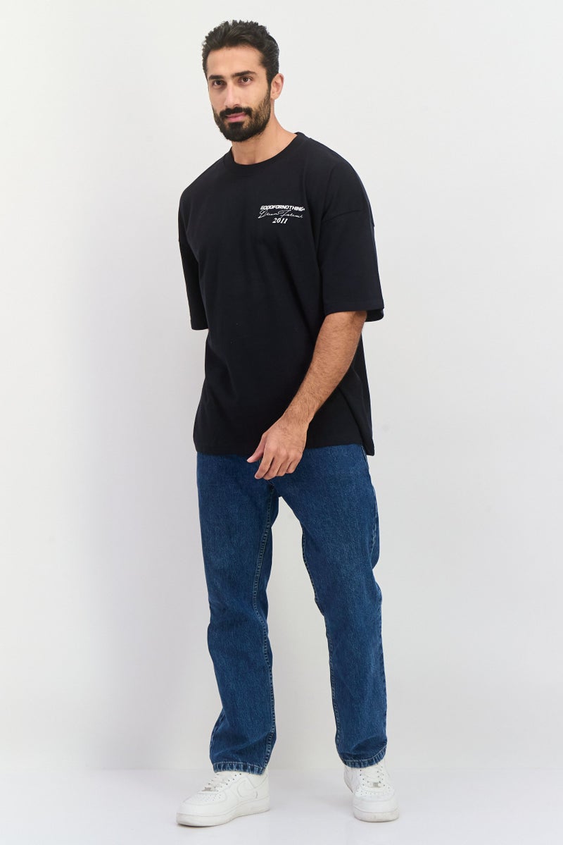 GOOD FOR NOTHING Men Crew Neck Short Sleeves Embroidered T-Shirt, Black - Image 4