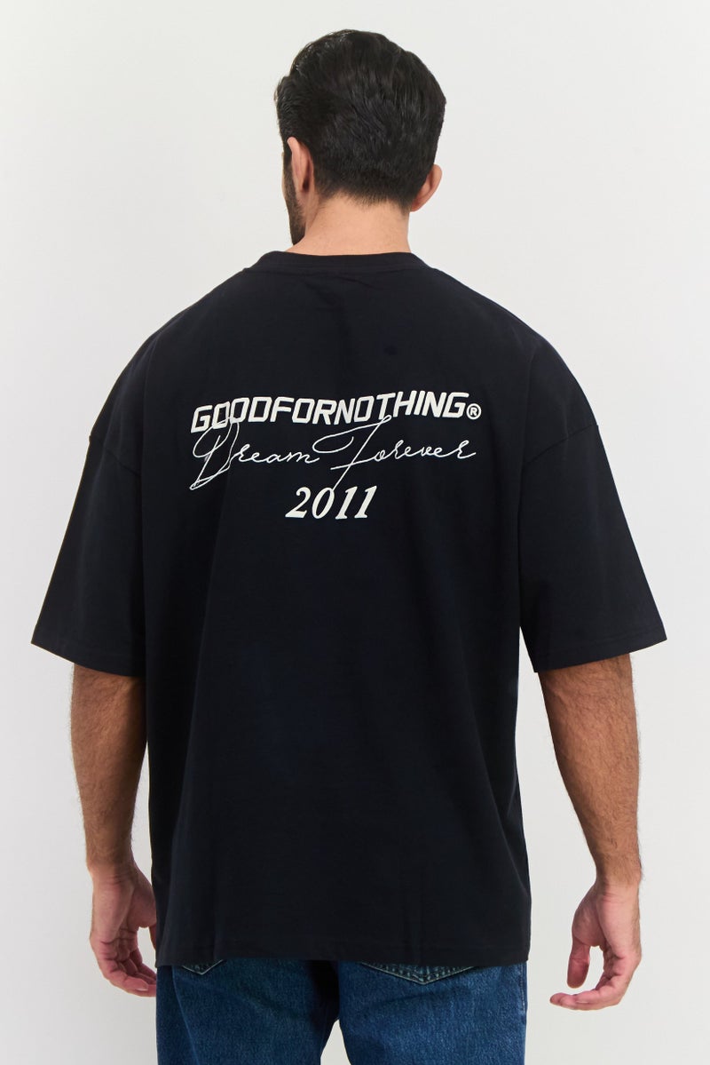 GOOD FOR NOTHING Men Crew Neck Short Sleeves Embroidered T-Shirt, Black - Image 2