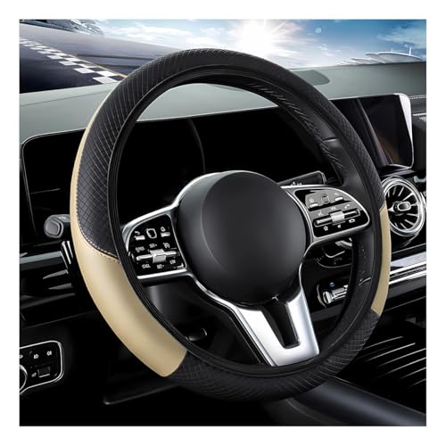 DXNQ Car Steering Wheel Cover, 15 Inch Carbon Fiber Leather Stitching Color Steering Wheel Protector, Anti-Slip Elastic Breathable Steering Wheel Cover Stylish Decor for Most Cars (Beige, AD) - Image 1