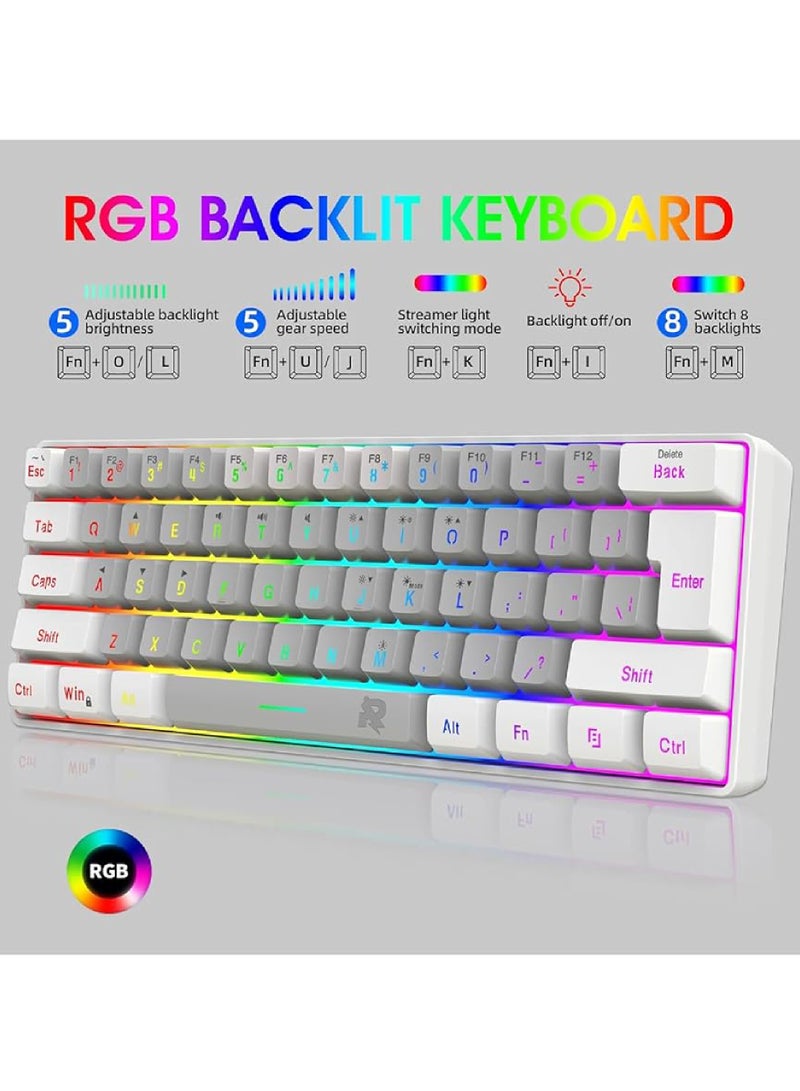 Rock Pow 60% Wired Gaming Keyboard Mouse Combo,RGB Gaming Mice Ergonomic Ultralight 8000DPI Optical Sensor,61 Keys RGB Backlit Gaming Keyboard,Ultra-Compact Mini Waterproof Keyboard for PC Gamer WG  - Image 2