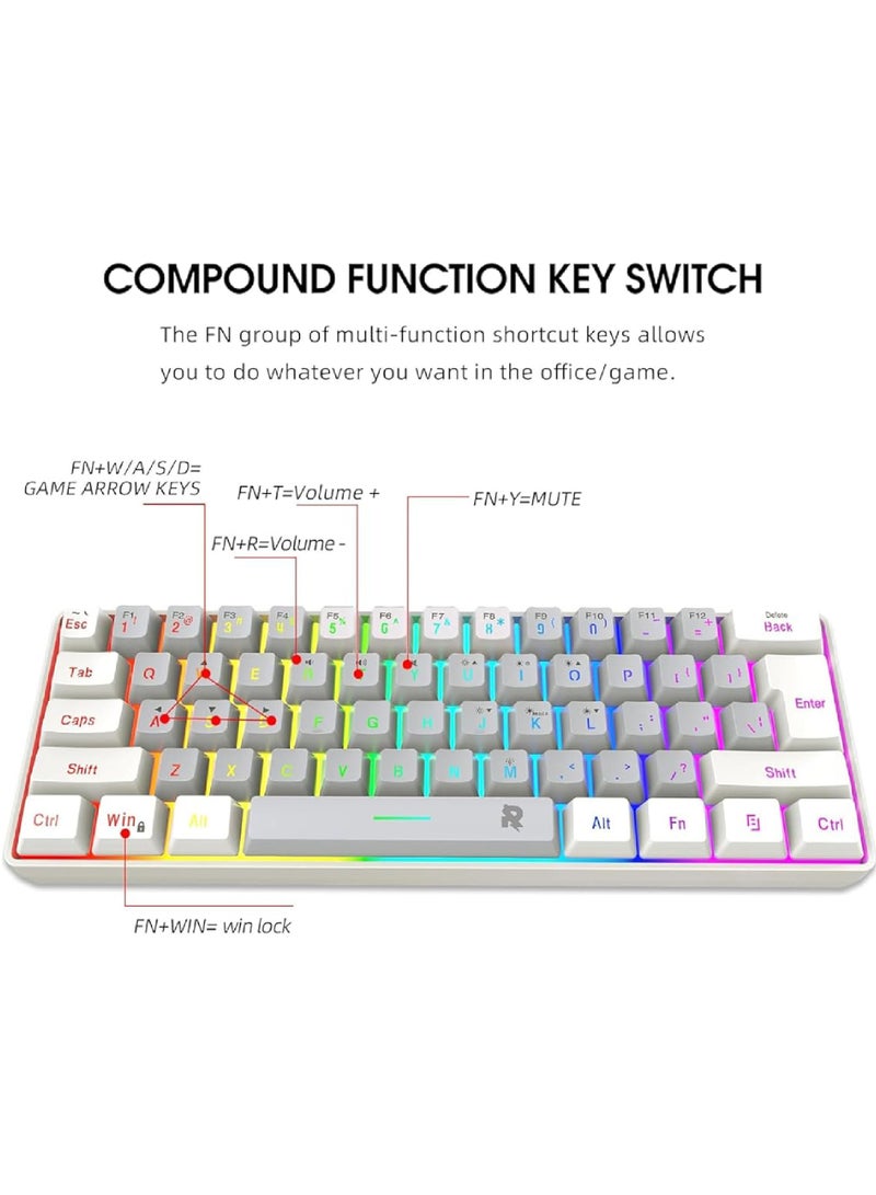 Rock Pow 60% Wired Gaming Keyboard Mouse Combo,RGB Gaming Mice Ergonomic Ultralight 8000DPI Optical Sensor,61 Keys RGB Backlit Gaming Keyboard,Ultra-Compact Mini Waterproof Keyboard for PC Gamer WG  - Image 4