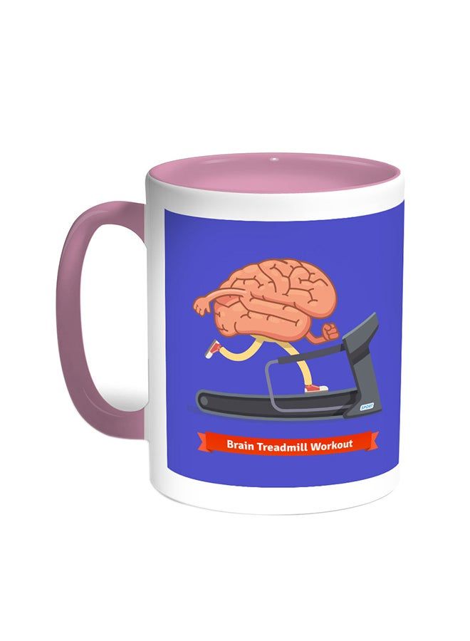 RKN Brain Treadmill Workout Printed Coffee Mug Pink/White 11ounce - Image 1