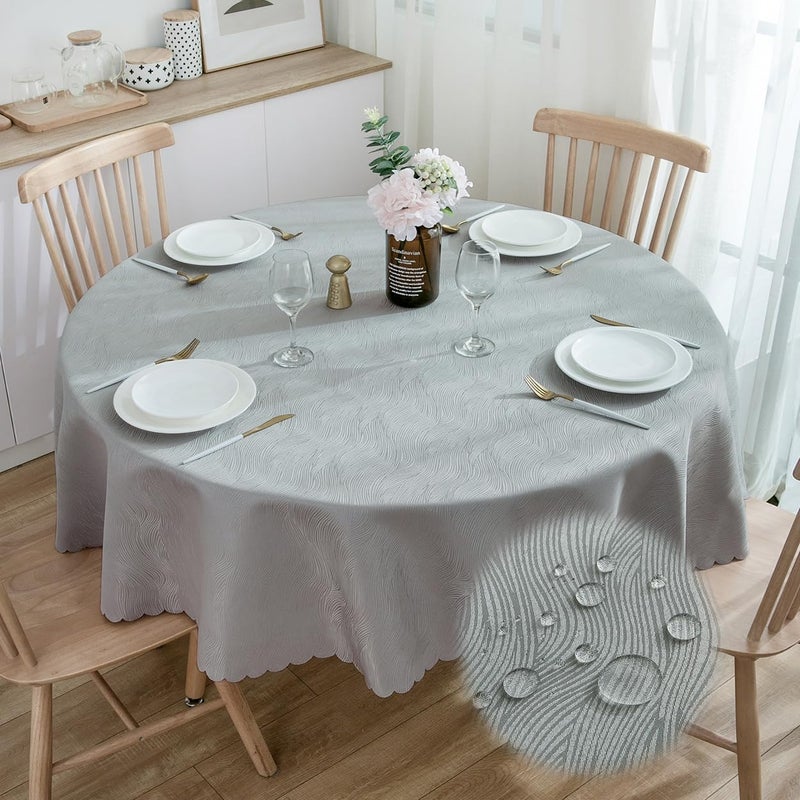 SPRICA Round Jacquard Tablecloth Water Resistance Solid Colour Heavy Weight Soft Table Cover Machine Washable Round 160cm Grey
