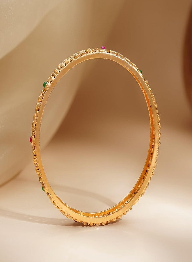 Rubans Gold Plated Set of 4 Designer Filigree Paisley Bangles Ruby Red Emerald Green Traditional Wedding Jewellery for Women & Girls - Image 4