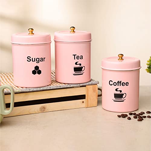 anantam homes Stainless Steel Jar | Container | Canister set for Tea, Coffee & Sugar | Tea Coffee Sugar Containers Set of 3| 800ml each (TCS-Light Pink) - Image 1