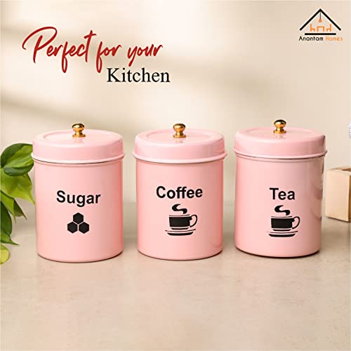 anantam homes Stainless Steel Jar | Container | Canister set for Tea, Coffee & Sugar | Tea Coffee Sugar Containers Set of 3| 800ml each (TCS-Light Pink) - Image 5