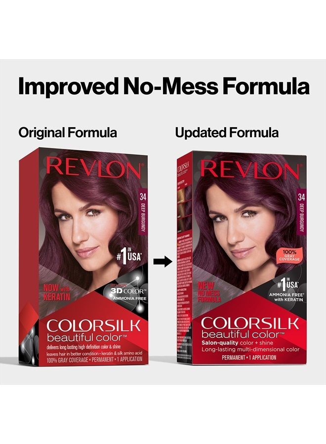 Revlon صبغة شعر دائمة من كولور سيلك بيوتيفول كولور بتقنية الجل ثلاثية الأبعاد، كيراتين 100 لتغطية الشعر الرمادي، 48 بورجوندي، 1 قطعة - Image 3