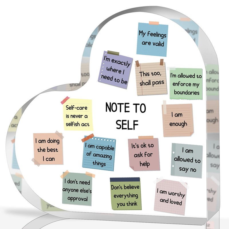 UBLURO Note to Self Motivational Decor - Office Acrylic Heart Gift Therapy Mental Health Print Decorations for School Counseling Office Therapy Desktop Art Decoration School Counselor, Therapist Office Gifts - Image 1