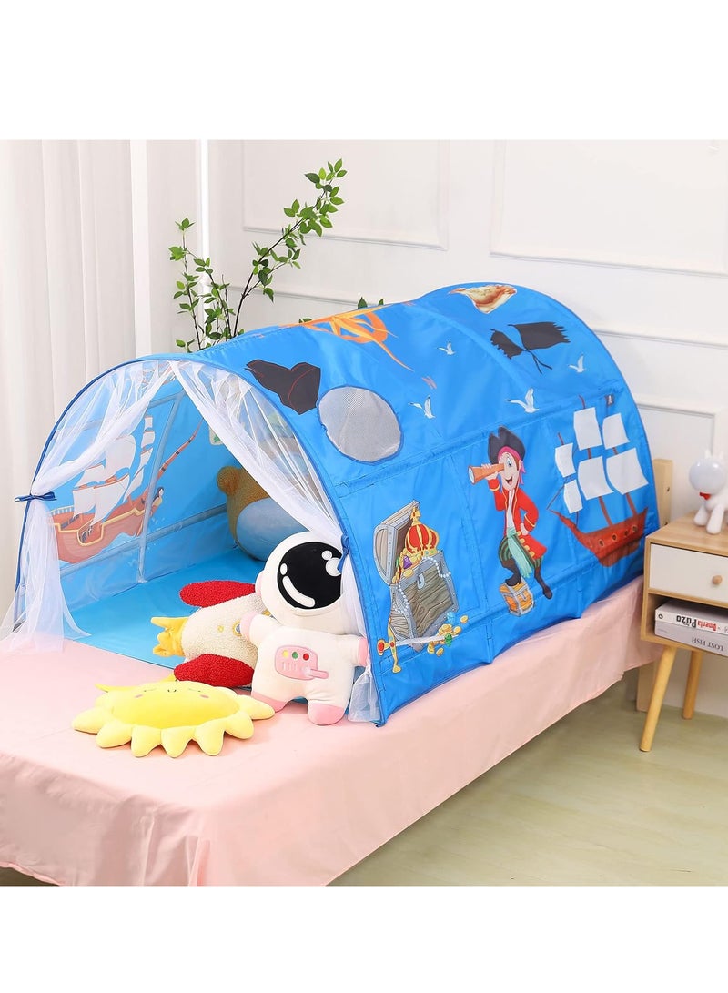 McDou Bed Tents for Kids Portable Play Tent Game House for Boys Girls Breathable Cottage DIY Inner Pocket Sleeping Tent Toddlers Playhouse with Double Net Curtain & Carry Bag  - Image 1
