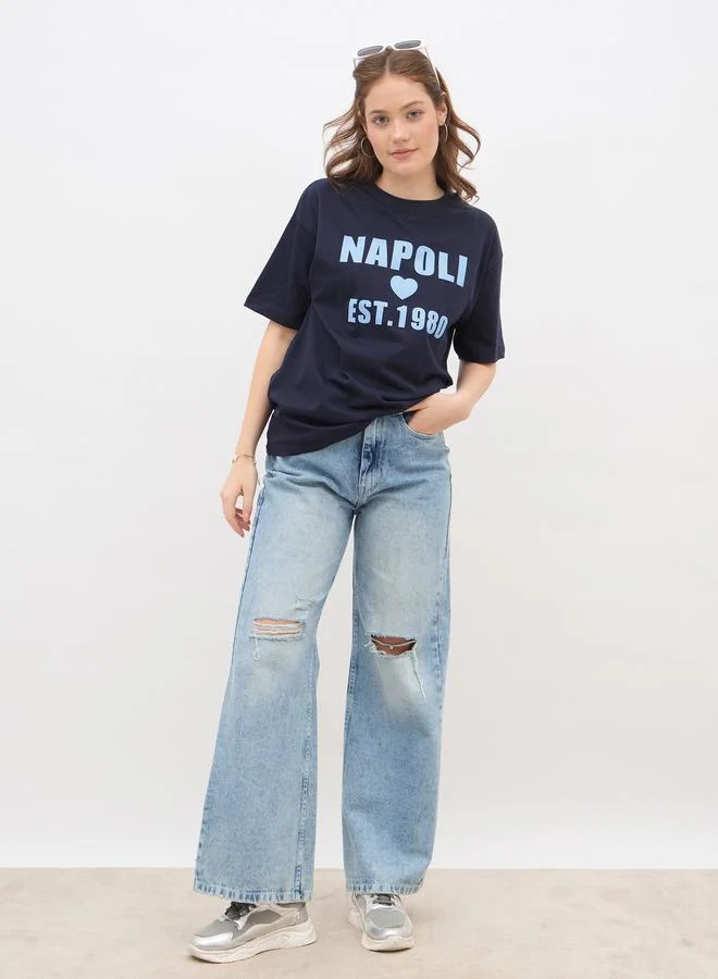ستايلي Styli Slogan Print Regular Fit T-Shirt