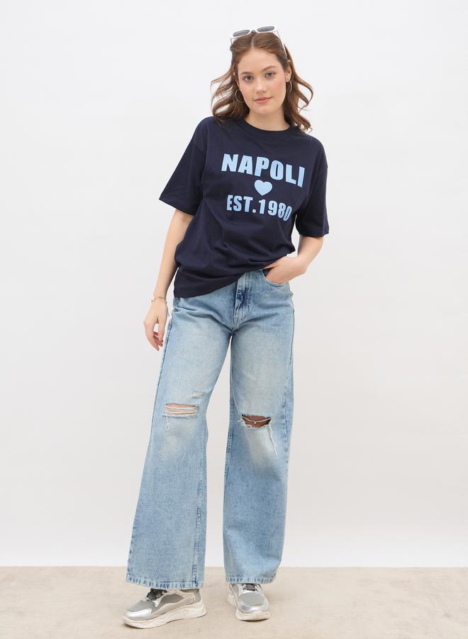 Styli Slogan Print Regular Fit T-Shirt - Image 1