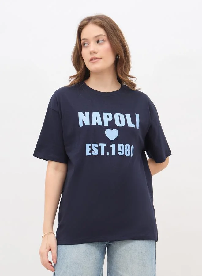 ستايلي Styli Slogan Print Regular Fit T-Shirt