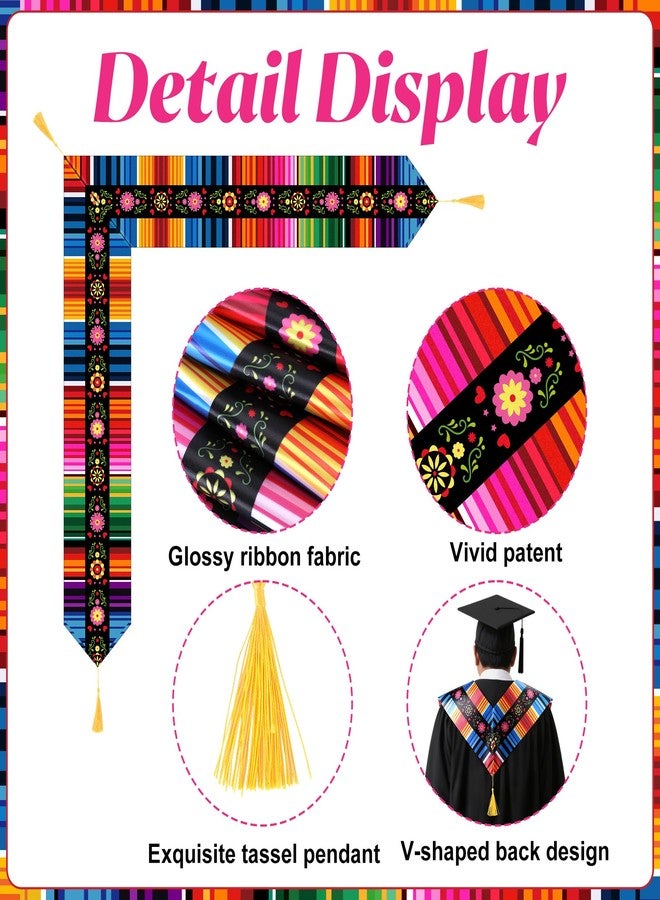 ويحبتي مجموعة من 4 قطع من أوشحة التخرج المكسيكية لعام 2025، وشاح سيرابي مكسيكي للأطفال بطول 70 بوصة مع شرابة، أوشحة صفية مكسيكية لحفل يوم التخرج - Image 3