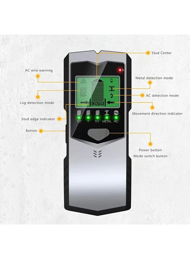 5 في 1 كاشف الحائط ماسح العوارض مع شاشة LCD لكشف الخشب والمعادن وأسلاك التيار المتردد 1 قطعة - Image 4