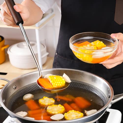 Mockery Stainless Steel Long Soup Kitchen Ladle, Professional Kitchen Large Serving Spoon with Wooden Handle for Soup, Chili, Gravy, Salad Dressing Or Other Foods in Restaurant and Home, 13 inch - Image 3